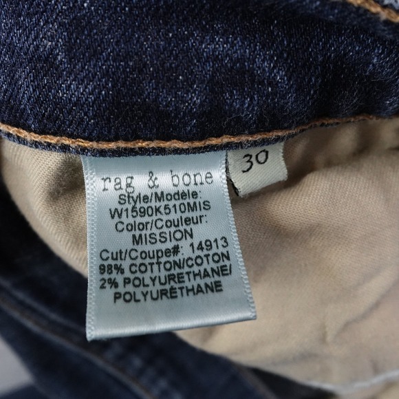 Rag Bone Dre Jeans Women's 30 (34x30) Blue Dark Wash Distressed Casual - Picture 6 of 12